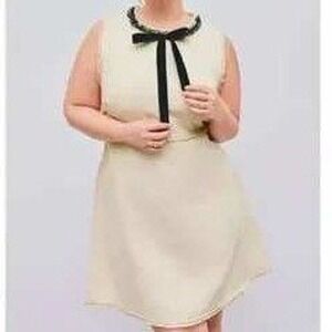 CIDER Tweed Mini Dress Womens XS Sleeveless Beige Lace Velvet Timeless Old Money